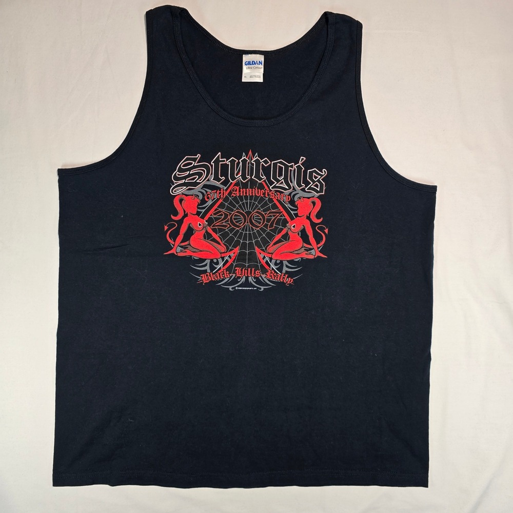 Gildan Sturgis 2007 67th Anniversary Black Hills Rally Tank Top Mens XL Black